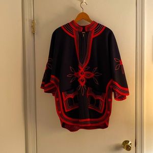 Magnificent Guatemalan Hand made cape, size M Navy and Red, lined.